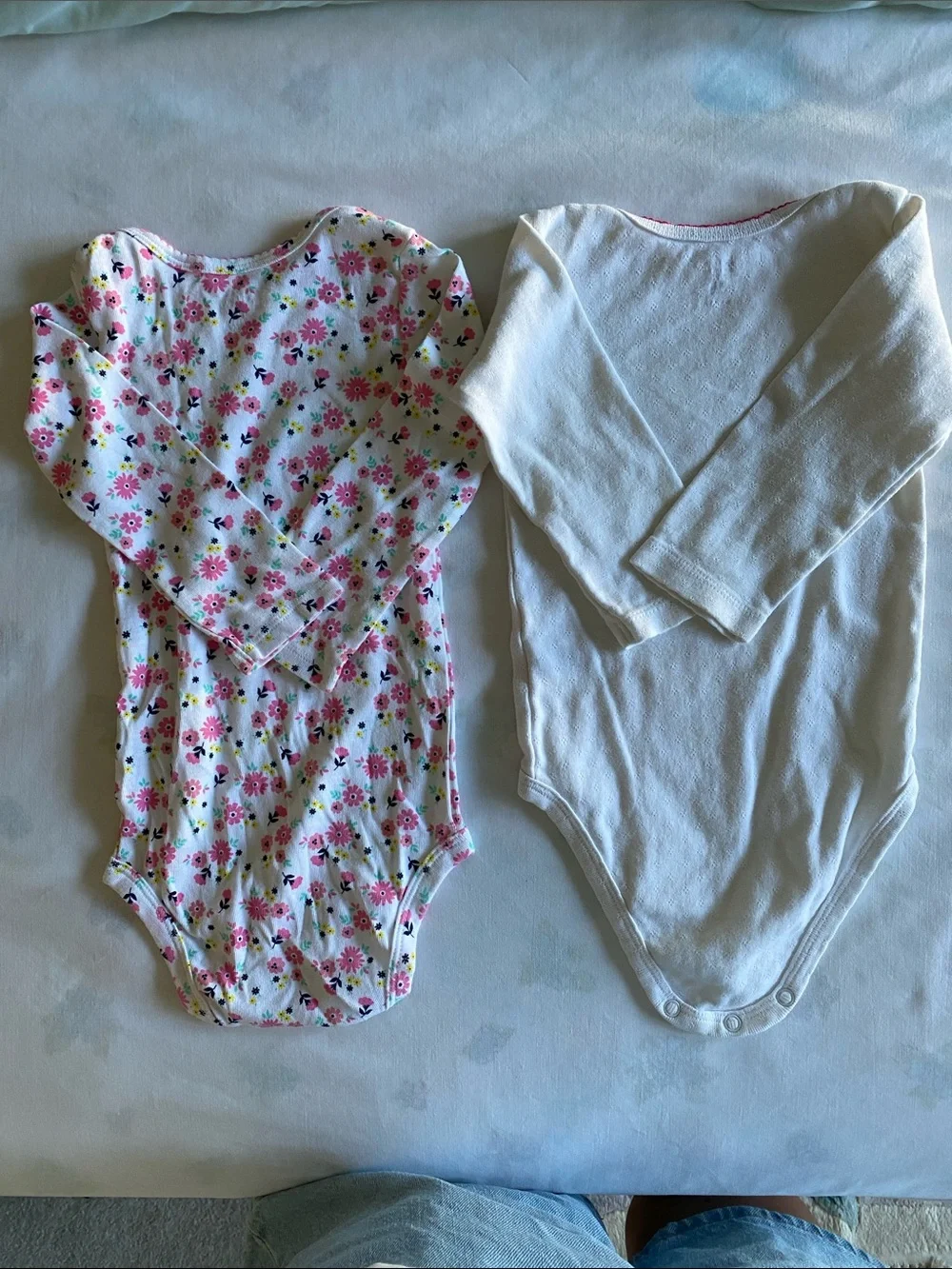 Carter's White and Pink Floral Long-Sleeve Baby Bodysuit Set